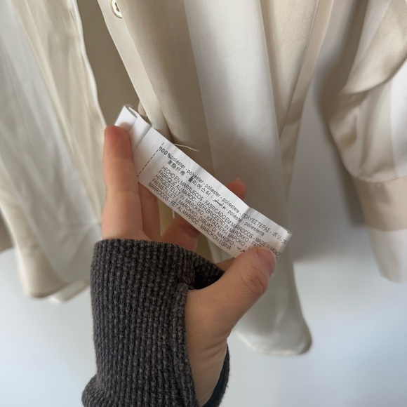 ZARA SATIN OVERSIZED Striped Flowy V-Ndck Button Up SHIRT SAND BEIGE 2562/162 - Picture 3 of 13